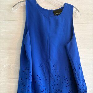 Cynthia Rowley Sleeveless Laser Cut Floral Royal Blue Shirt Tank Top Large